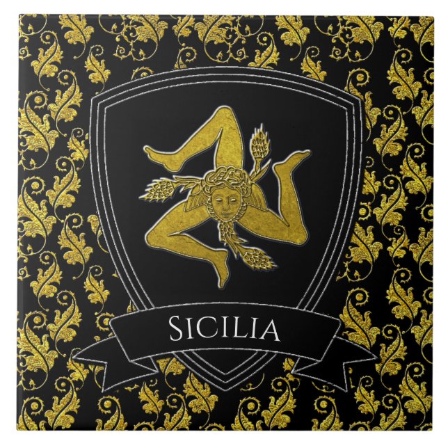 Beautiful Ornate Sicilian Trinacria Tile (Front)