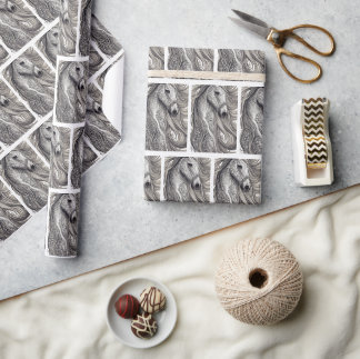 Beautiful Ornate Silver Grey Horse w/ Flowing Mane Wrapping Paper