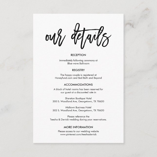 Beautiful Our Wedding Details, Black brush ink Enclosure Card (Front)