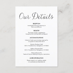 Beautiful Our Wedding Details, Classic Black ink Enclosure Card