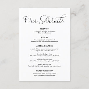 Beautiful Our Wedding Details, Classic Black ink Enclosure Card