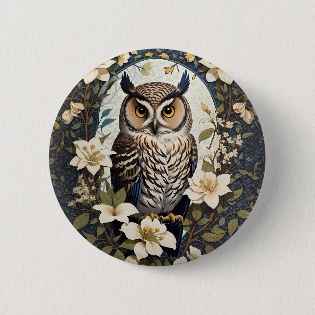 Beautiful Owl And Jasmine Flowers  6 Cm Round Badge (Front)