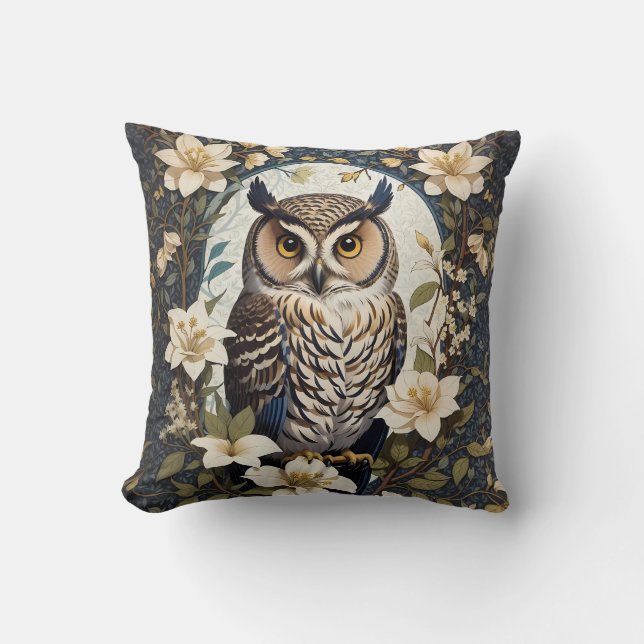 Beautiful Owl And Jasmine Flowers  Cushion (Front)