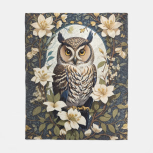 Beautiful Owl And Jasmine Flowers Fleece Blanket
