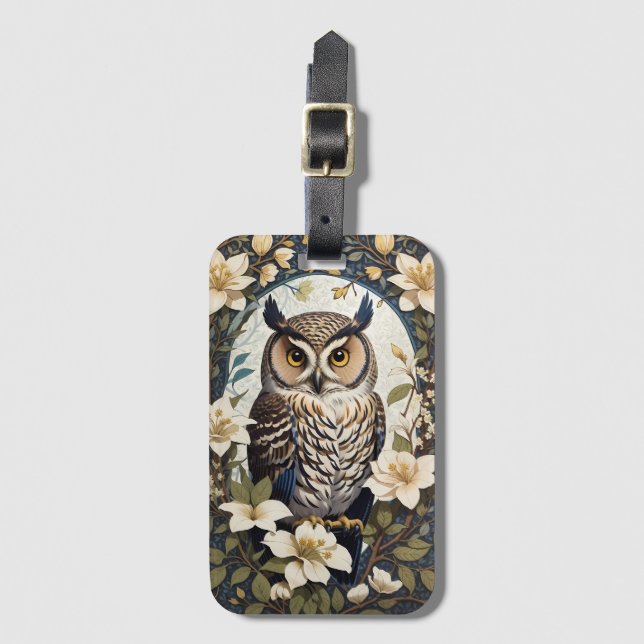 Beautiful Owl And Jasmine Flowers  Luggage Tag (Front Vertical)