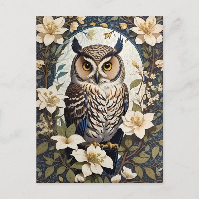 Beautiful Owl And Jasmine Flowers  Postcard (Front)