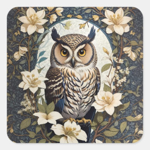 Beautiful Owl And Jasmine Flowers Square Sticker