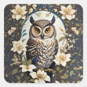 Beautiful Owl And Jasmine Flowers  Square Sticker