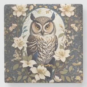 Beautiful Owl And Jasmine Flowers  Stone Coaster