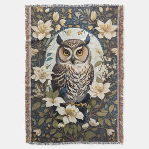 Beautiful Owl And Jasmine Flowers Throw Blanket