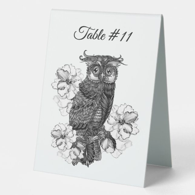 Beautiful Owl and Orchids Table Number (Front)