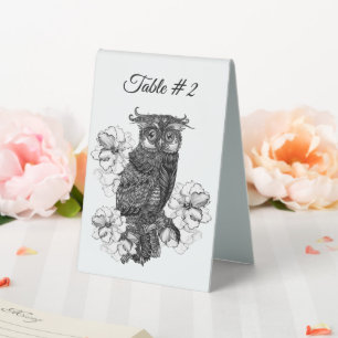 Beautiful Owl and Orchids Table Number
