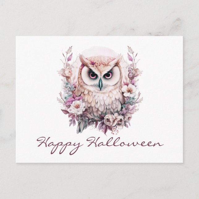 Beautiful Owl Floral Happy Halloween Holiday Postcard (Front)