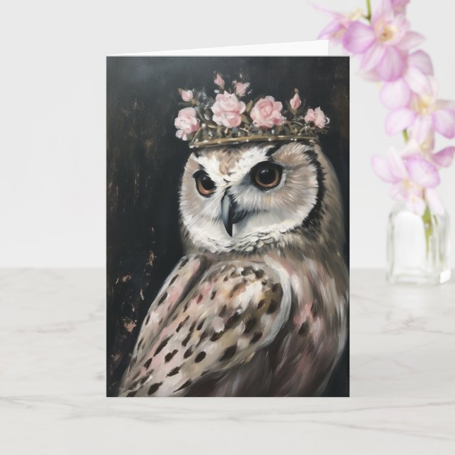 Beautiful Owl in a Crown all occasions Card (Orchid)