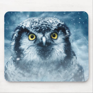 Beautiful Owl in snow Mouse Mat