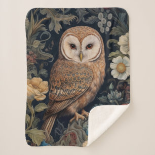 Beautiful owl in the garden art nouveau style sherpa blanket