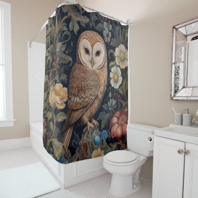 Beautiful owl in the garden art nouveau style shower curtain (In Situ)