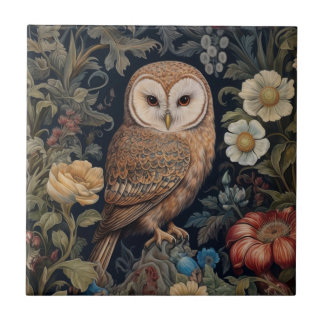 Beautiful owl in the garden art nouveau style tile