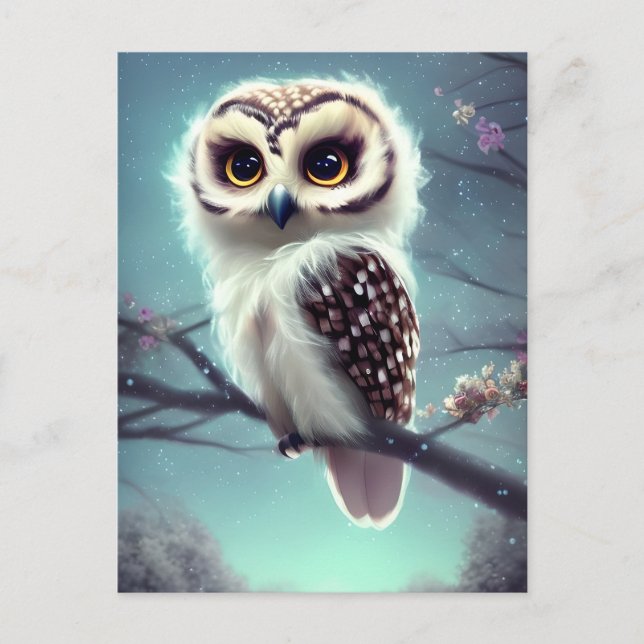 Beautiful Owl Painting on a Branch at Night. Postcard (Front)