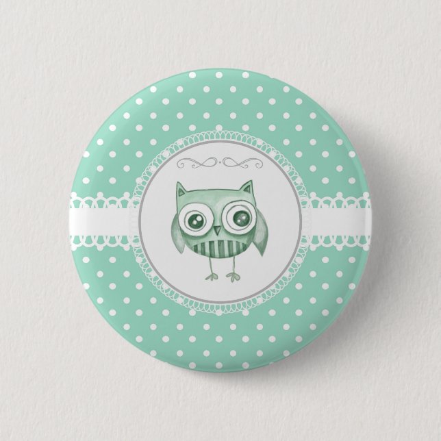 Beautiful Owl with Polka Dots in Teal 6 Cm Round Badge (Front)