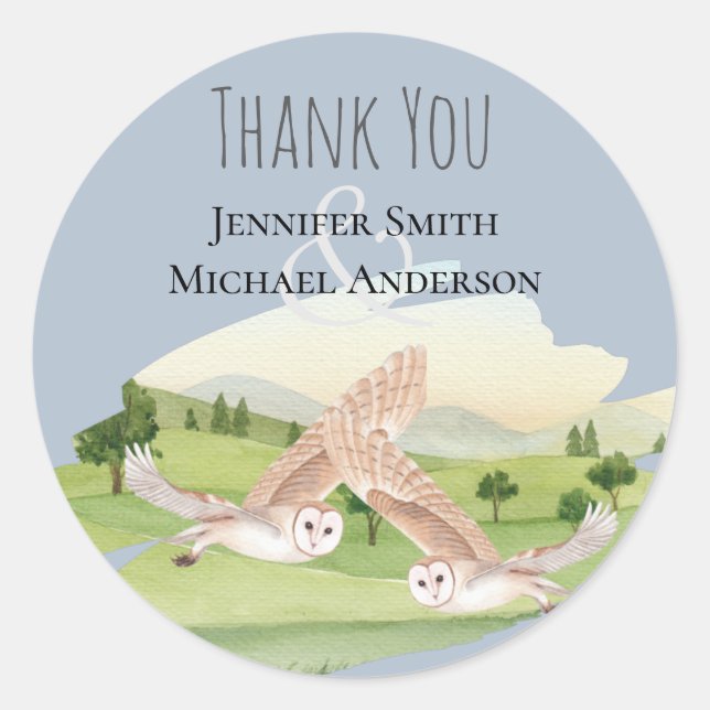 Beautiful OWLS Wedding Classic Round Sticker (Front)