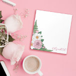 Beautiful Ox-eye Daisies Pink Roses Floral Notepad<br><div class="desc">Personalised floral notepad with your name in a pink script and an arrangement of ox-eye daisies,  roses,  rosebuds,  ferns,  and rose leaves.</div>
