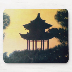 Beautiful Pagoda Silhouette Art Sunset Landscape Mouse Mat