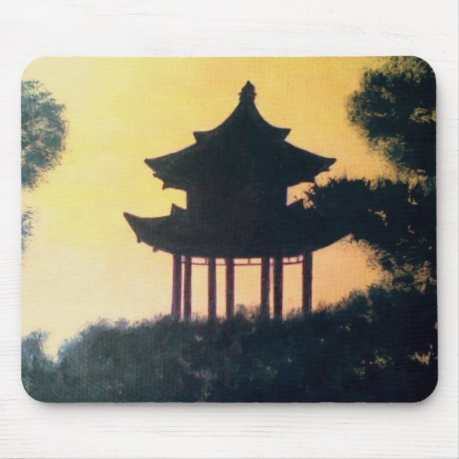 Beautiful Pagoda Silhouette Art Sunset Landscape Mouse Mat (Front)