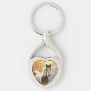Beautiful Paint Horse Gold Heart Keychains