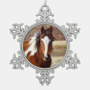 Beautiful Paint Horse Pewter Snowflake Ornament