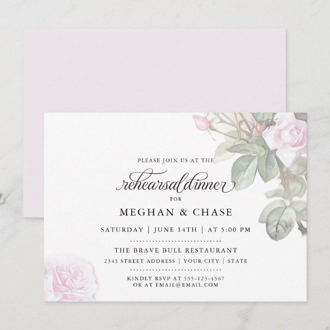 Beautiful Painted Pink Roses  BarefootBride™ Invitation (Front/Back)