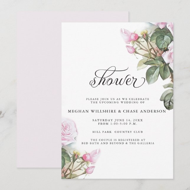 Beautiful Painted Pink Roses  BarefootBride™ Invitation (Front/Back)