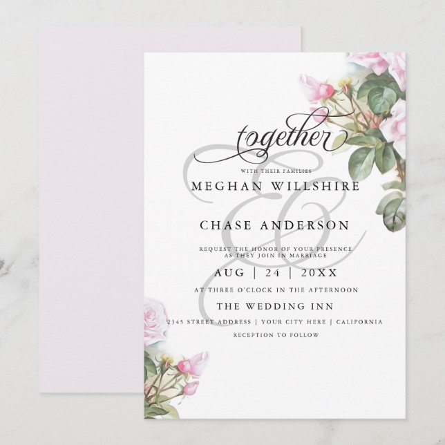 Beautiful Painted Pink Roses  BarefootBride™ Invitation (Front/Back)