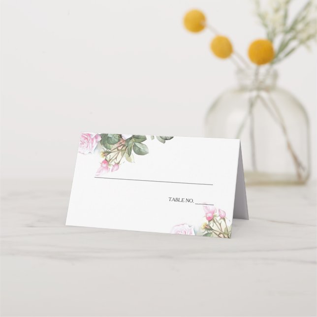 Beautiful Painted Pink Roses  BarefootBride™ Place Card (Front)