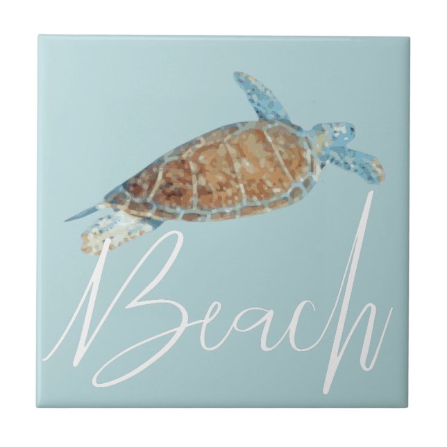 Beautiful Painted Sea Turtle With Beach Tile (Front)
