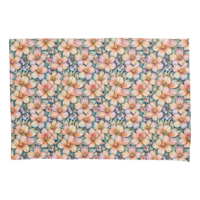 Beautiful Painted Shades Peach Floral Pillowcase (Front)