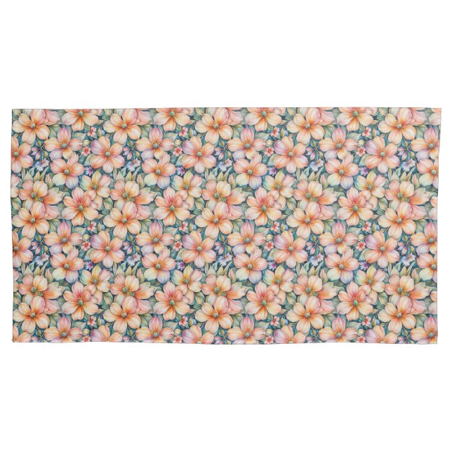 Beautiful Painted Shades Peach Floral Pillowcase (Front)
