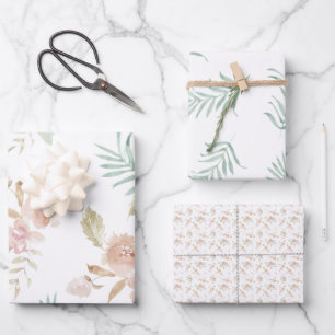 beautiful painted watercolor soft flowers wrapping paper sheet
