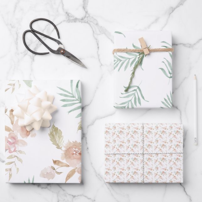 beautiful painted watercolor soft flowers wrapping paper sheet (Front)