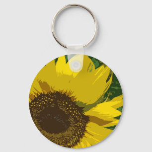 Beautiful Painted Yellow Sunflower Vibrant Flower Key Ring