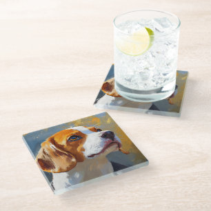 BEAUTIFUL PAINTING OF A BEAGLE DOG GLASS COASTER