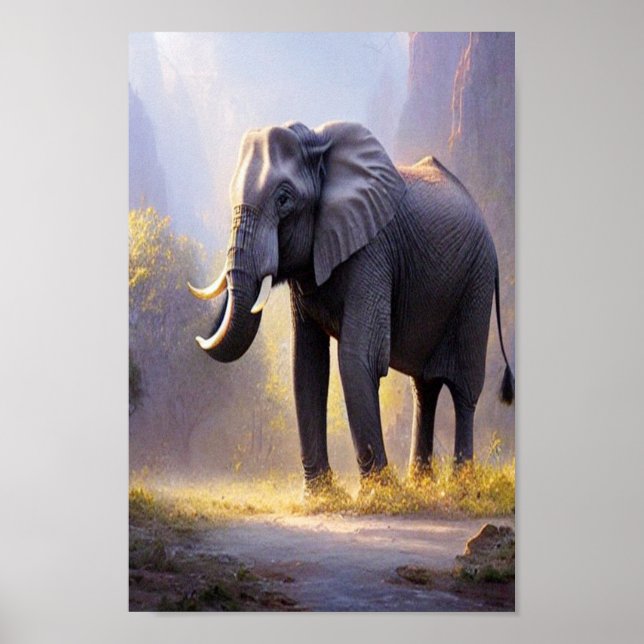 Beautiful Painting of an Elephant in its Nature Poster (Front)
