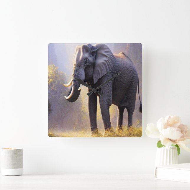 Beautiful Painting of an Elephant in its Nature Square Wall Clock (Home)