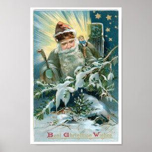 Beautiful painting of Santa Claus and the Stars Poster