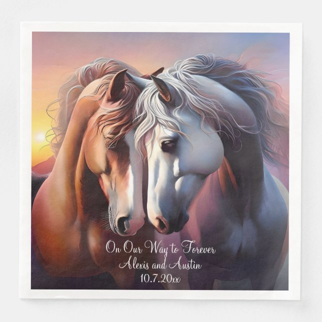 Beautiful Pair of Horses Forever Anniversary Napkin (Front)