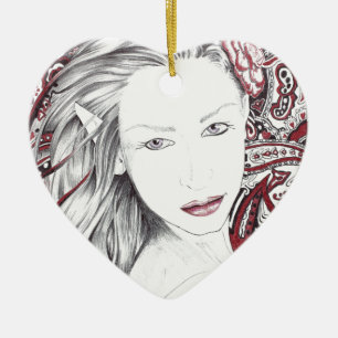 Beautiful Paisley Female Elf Ceramic Tree Decoration