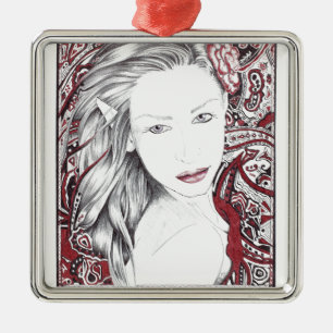 Beautiful Paisley Female Elf Metal Tree Decoration