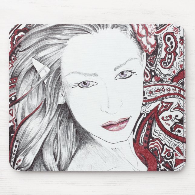 Beautiful Paisley Female Elf Mouse Mat (Front)
