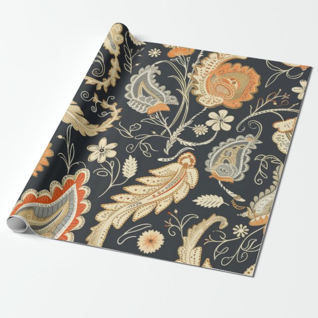 Beautiful Paisley Pattern Dark And Colourful Desig Wrapping Paper (Unrolled)