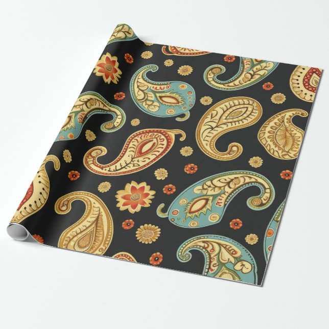 Beautiful Paisley Pattern Dark And Colourful Desig Wrapping Paper (Unrolled)